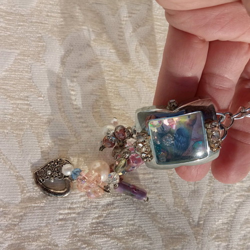 Keychain / pursecharm new, pink and silver, handmade