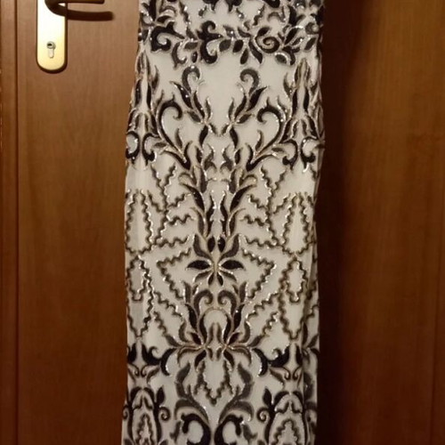 Goddiva Long Evening Dress New With Sequins Black Beige