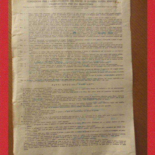 Levante insurance policy 1942 used with 5 Italian stamps