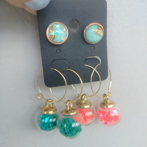 Party Time Combo Earrings with Fluorescent Confetti Glass Balls