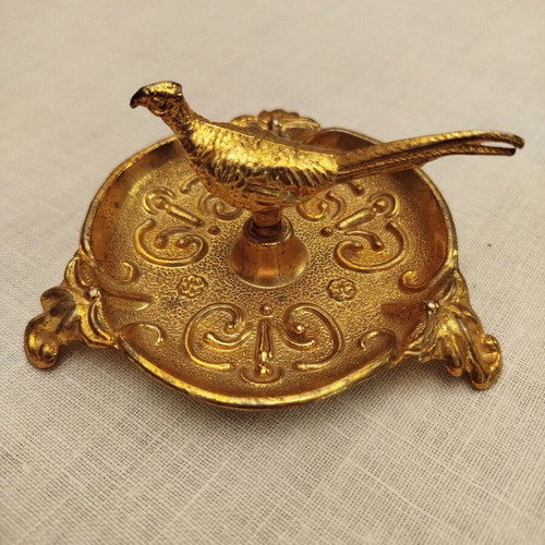 Vintage brass jewelry dish with pheasant figure like new