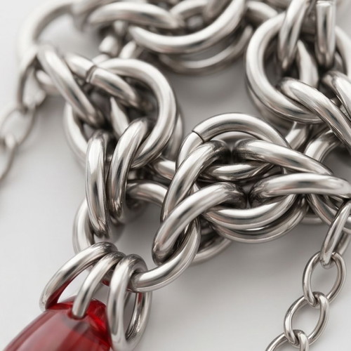 Byzantine Diamond Chain Earrings new, steel with red bead