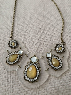 Statement necklace new with stones, beige and gold colors