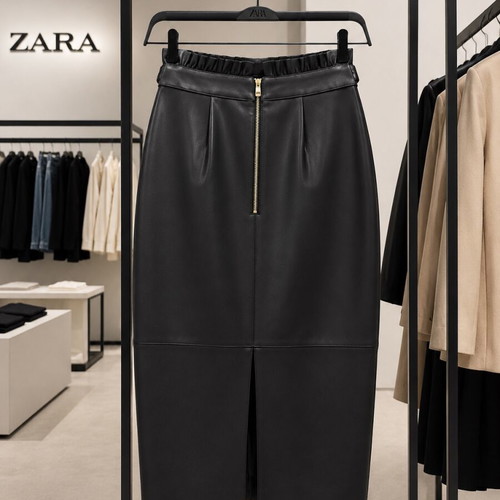 Zara black midi skirt in faux leather, new with tag, size S