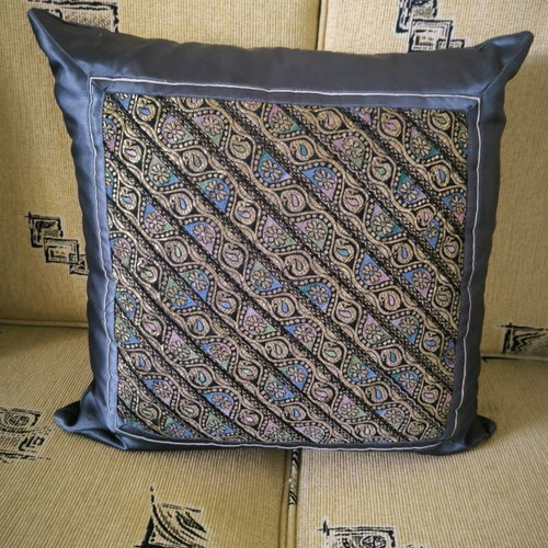 Satin embroidered pillow in excellent condition handmade vintage