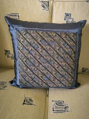 Satin embroidered pillow in excellent condition handmade vintage