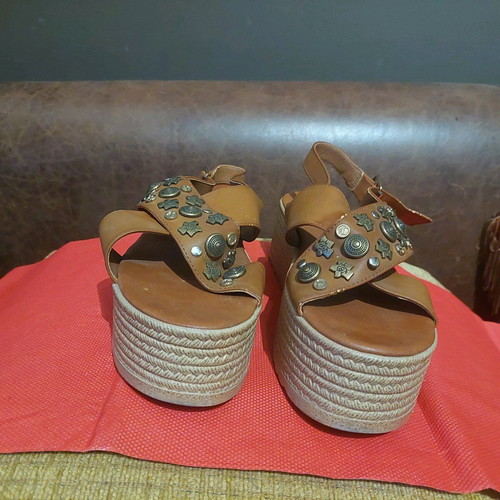 Migato Brown Platform Sandals With Gold Studs Size 40 Like New