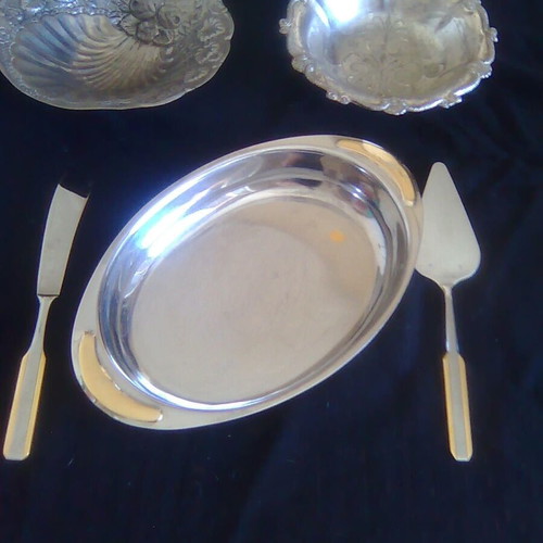 Silver-plated serving trays set of 3 with spatula and knife