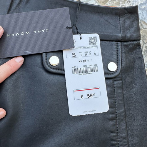 Zara leather skirt, black and orange, size S