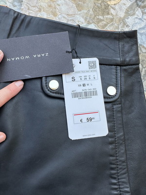Zara leather skirt, black and orange, size S