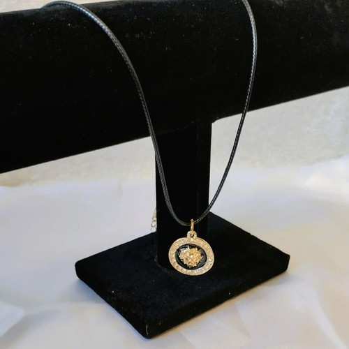 Lion Head Pendant with Cord Gold and Black, New