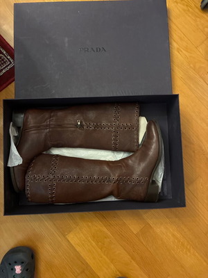 Prada boots used, leather, brown, size 39