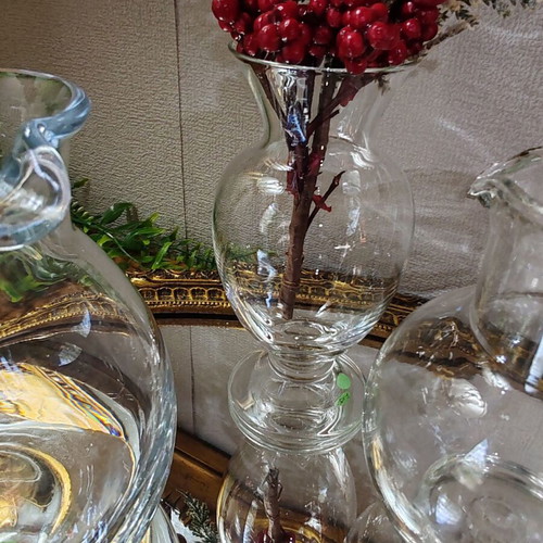 Vintage set of 3 solid glass pitchers and vase, Austria