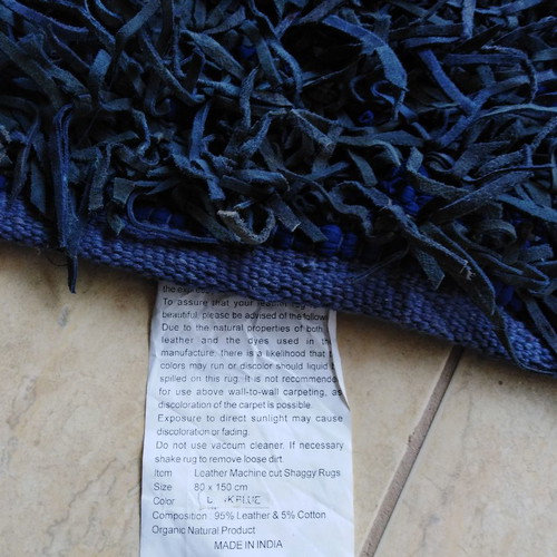 Leather rug handmade blue 0.80x1.50 Indian