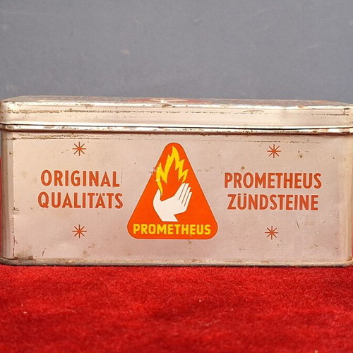 Prometheus metal box used, vintage lighter flints packaging