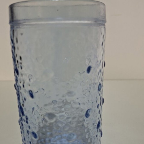 Set of 5 embossed blue glass tumblers like new