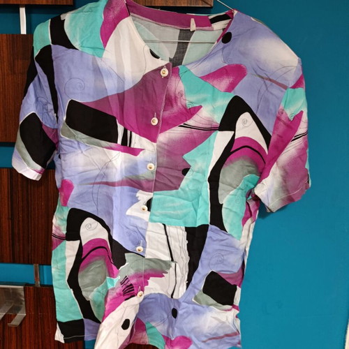Vintage 90s abstract shirt used, purple and pink