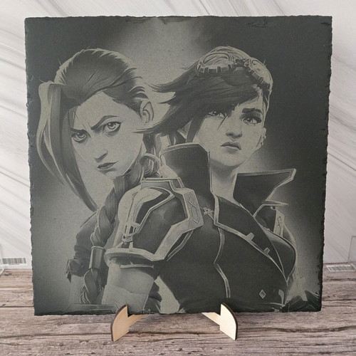 Engraved Arcane Vi and Jinx volcanic slate tile new