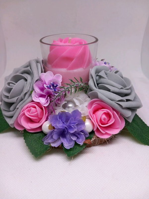 Handmade arrangement with plant-based scented candle 13cm new