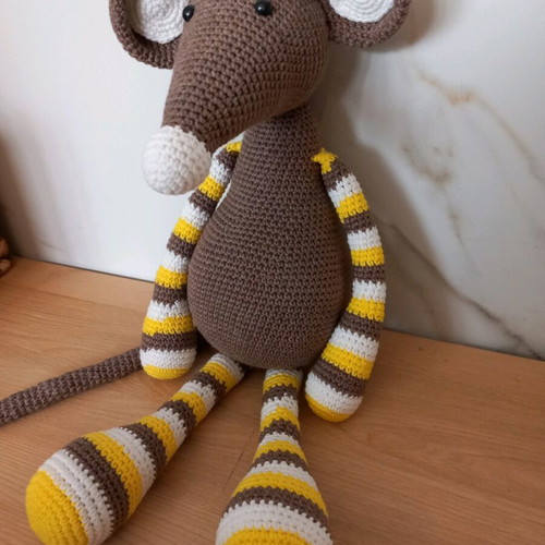 Knitted doll mouse new, 52cm, cotton yarn