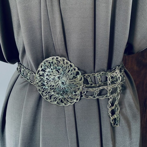 Veloudakis handmade metal belt, adjustable, olive metallic and grey