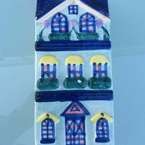 Ceramic wall decor used, unknown potter flower vase
