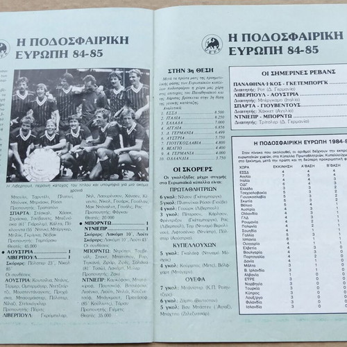Panathinaikos Goteborg 1985 match program used