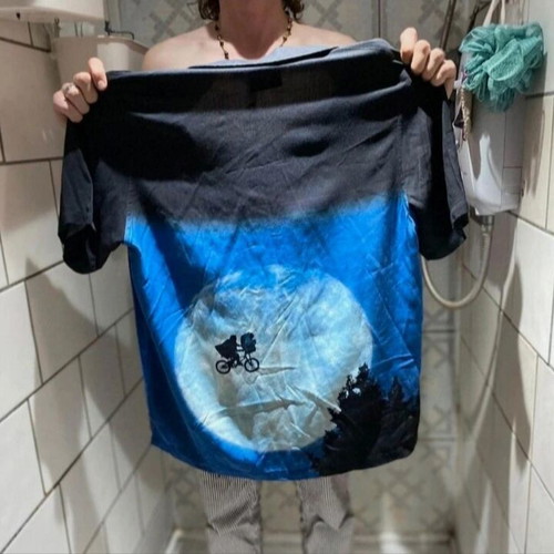 Lacy Oaf × E.T. bowling shirt new, size medium, blue multicolor