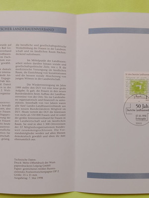 German 1998 first day cover stamp set, unopened block