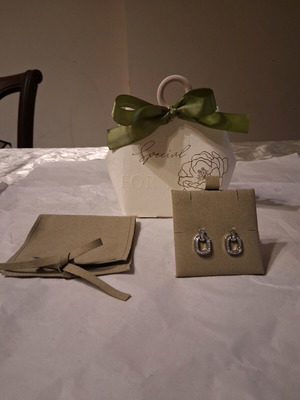 Earrings platinum plated steel and zirconia new, square shape