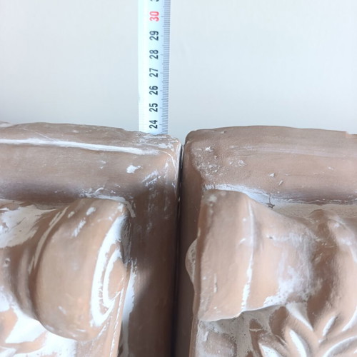 Pair of decorative corbels bookends in genuine terracotta, classic style