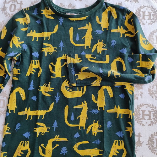 Du Pareil boys' long sleeve T-shirt, green and orange, size 122-128 cm