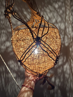 Vintage φωτιστικό οροφής Μακραμέ 122cm σαν καινούργιο, ώχρα μουσταρδί