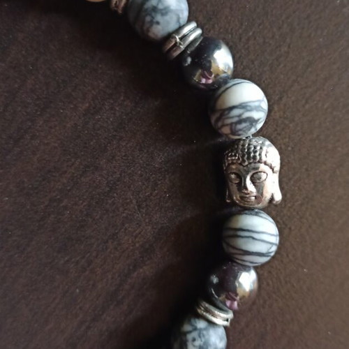 Handmade men's bracelet with natural stone beads and Buddha head charm