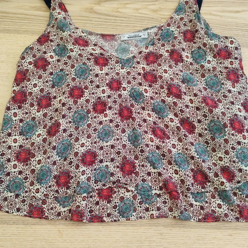 Pull&Bear boho floral crop top L, navy straps, viscose
