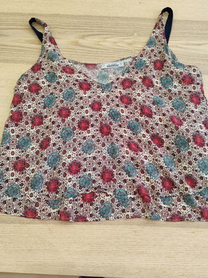 Pull&Bear boho floral crop top L, navy straps, viscose