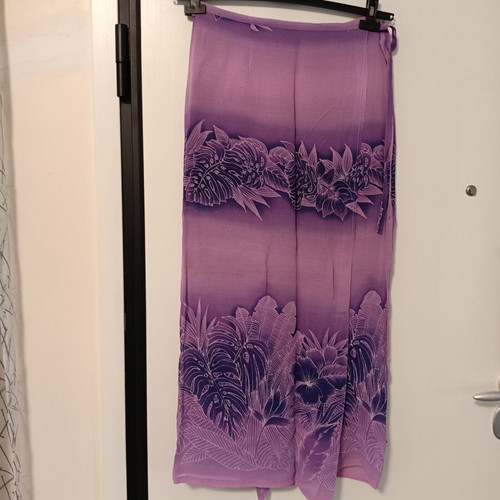 Women's wrap skirt pareo, purple tropical leaf design