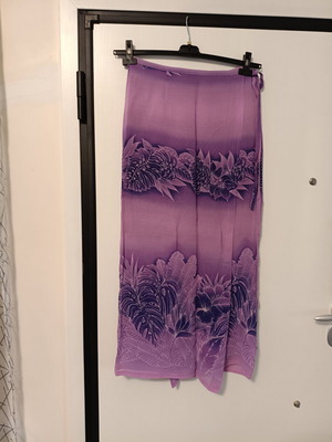 Women's wrap skirt pareo, purple tropical leaf design
