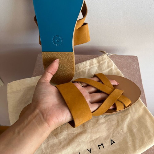 KYMΑ leather sandals new, yellow, size 37