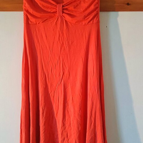 Blackberry Redberry dress used, strapless asymmetric coral