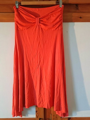 Blackberry Redberry dress used, strapless asymmetric coral