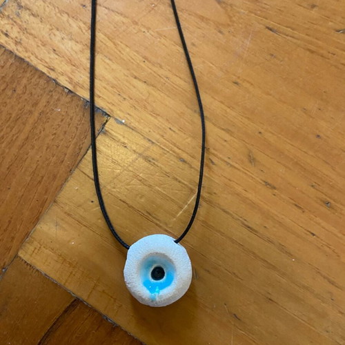 Handmade necklace with ceramic evil eye and adjustable cord, new, black