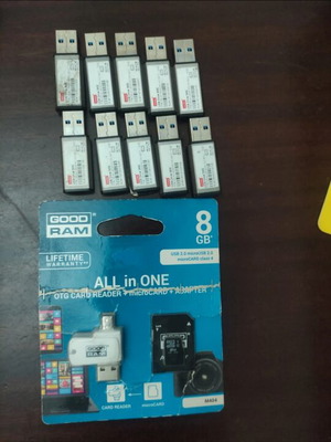 Usb flash drives 8 GB used, pack of 10 with GoodRam OTG microCARD reader 8 GB