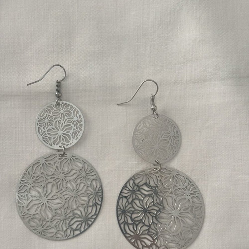 Silver earrings with floral design, like new
