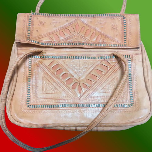 Leather Bag Used Vintage 70s Handmade Moroccan Ethnic