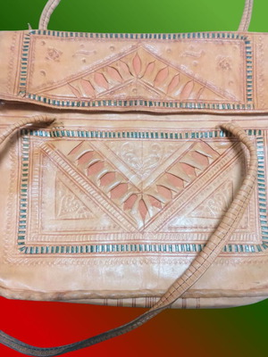 Leather Bag Used Vintage 70s Handmade Moroccan Ethnic