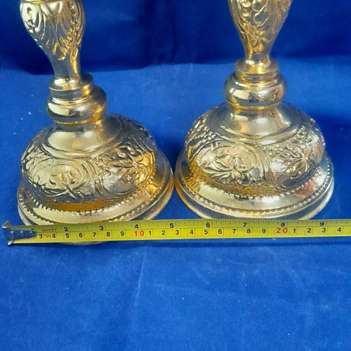 Set of gilded altar candles new for holy table