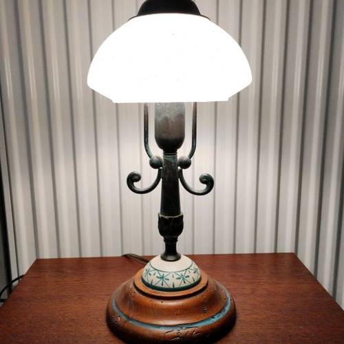Handmade table lamp new from brass, wood and porcelain