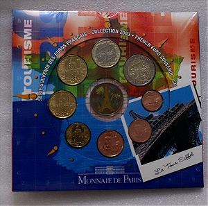 FRANCE 2003 Euro Coin set 2003 Folder - Tourisme περιέχει επιπλέον μετάλλιο