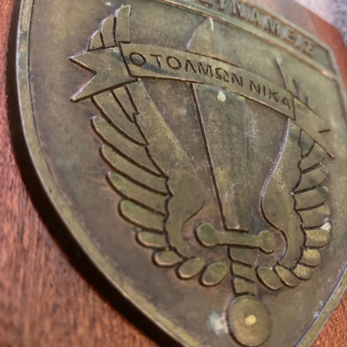 Special Forces Plaque 1970 used, embossed brass emblem